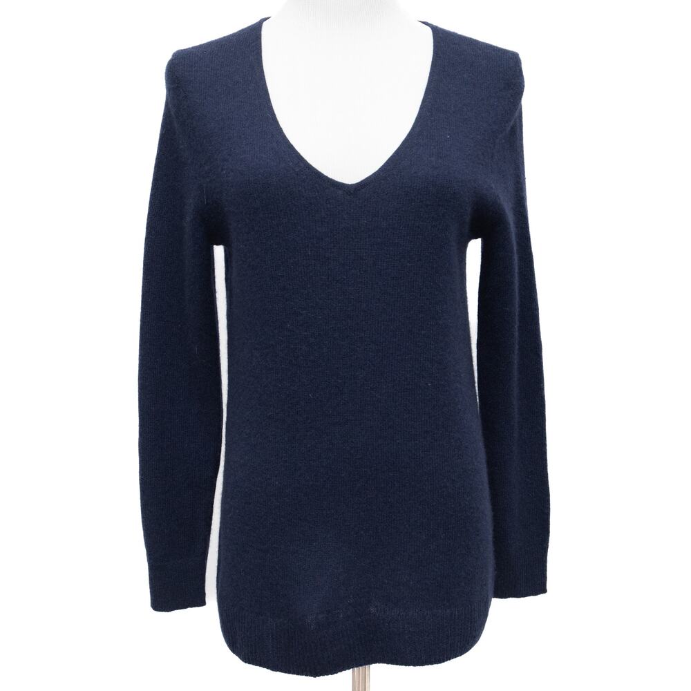 New 41 Hawthorn Navy Blue 100% Cashmere V-Neck Sweater Size Small